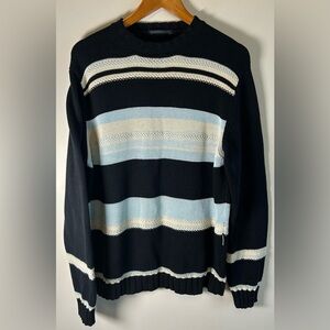 Valentino Jeans Mens Knit Sweater Pullover Navy Light Blue Stripes Italy XL/52